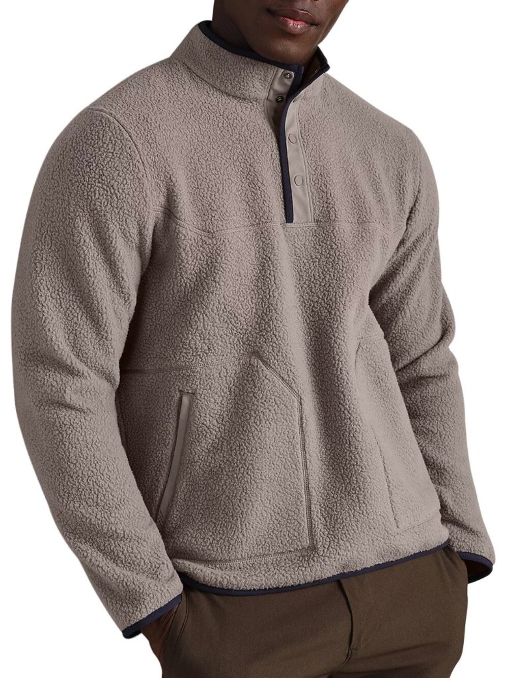 Rhone Men's Fairbanks Fleece Pullover 4 Snap Mockneck Pocket Sweater Foggy Taupe